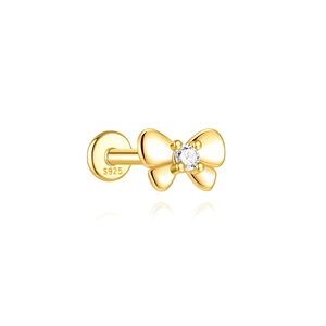 Detail of S925 sterling silver butterfly labret earring with gold finish and zircon stone