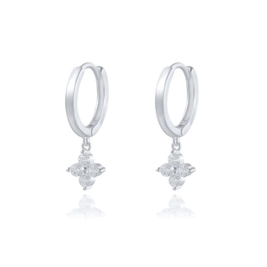 S925 silver hoop earrings featuring sparkling zircon micro-pave four-petal flower charms