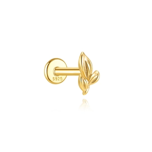 Detail of S925 sterling silver leaf earring with gold finish and hallmark engraving