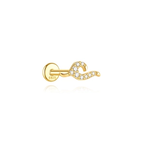 Detailed view of S925 sterling silver wave stud earring with sparkling zircon stones
