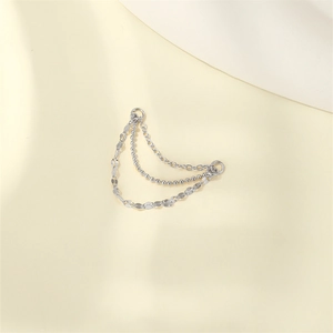 Detail of S925 sterling silver triple layer chain necklace with bead and box link textures