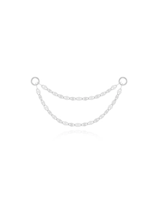 Detail view of S925 sterling silver lip chain with polished sequin texture and dual rings