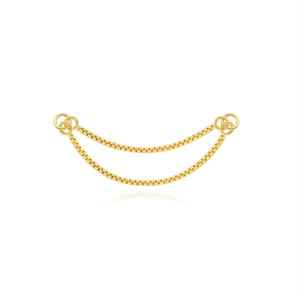 Detailed view of dual layered gold box chain connectors with interlocking rings
