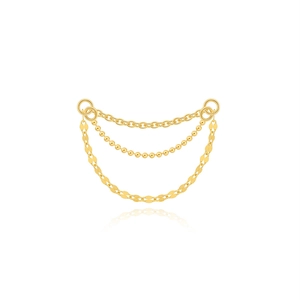 Close-up of triple-layered gold plating chain accessory featuring bead and oval link styles