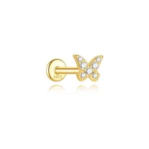 Makroaufnahme des S925-Stempels auf der Rückseite des goldenen Schmetterlings-Piercings