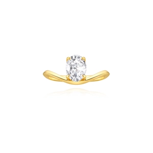 Detail of s925 silver wave band ring with oval white zircon in four-prong setting