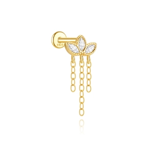 Makroansicht von S925 Silber Labret Piercing mit Lotus-Zirkonia und Hängeketten