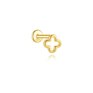 Detailansicht eines S925 Silber Gold Kleeblatt-Ohrsteckers mit flacher Rückseite und Stempel