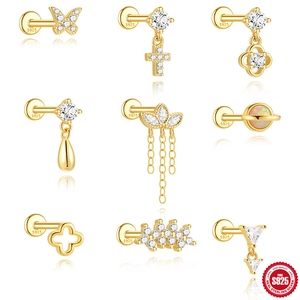 S925 Sterlingsilber Gold Platinierte Knorpelpiercing Stecker Mit Schmetterling Kreuz Planet Vierblättrigem Kleeblatt Zirkonia Opal Helix Ohrringe Für Damen