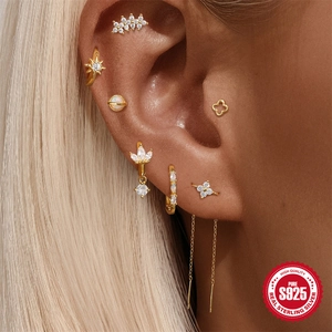 Elegantes Set aus S925 Sterling Silber Opal und Stern Ohrstecker für mehrere Ohrlöcher