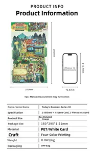 Comparaison de taille détaillée d'autocollants PET avec iPhone 14 pour la papeterie