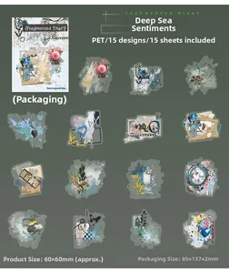 Λεπτομέρεια των αυτοκόλλητων PET Fragmented Diary με vintage κολάζ για scrapbooking