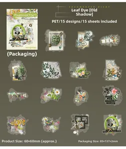 Λεπτομέρεια macro από ρετρό αυτοκόλλητα PET για scrapbooking με vintage μοτίβα λουλουδιών