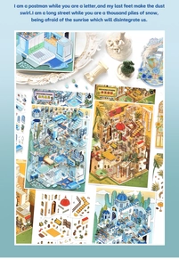 Macro view of 2.5D scenic deco stickers featuring Mediterranean and vintage architecture