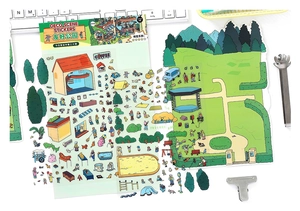 Macro detail of 3D park themed deco stickers with scenery base card for journaling