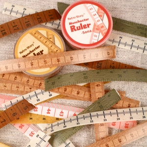 Retro-style Manchester Ruler washi tape with metric and inch scales for DIY journaling