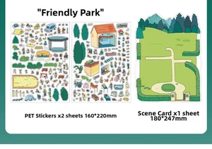 Détail des autocollants en PET Friendly Park et carte de scène pour scrapbooking