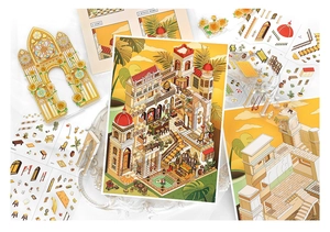Detailed DIY 2.5D architectural sticker kit featuring European style manor and furniture