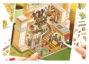 Hand using tweezers to assemble a DIY cottage stickers kit with warm botanical designs