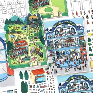 Today Open Series PET Large Scenery Stickers Friendly Park Railway Station Scrapbooking Decoration Stickers Set