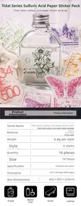 Detail van vintage retro stickers met botanische patronen op doorschijnend perkament