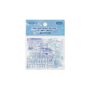 Retro Story 16-piece vintage blue stickers set made of translucent sulphuric acid paper