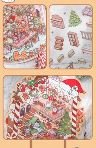 Detailed Christmas scrapbooking stickers featuring cozy home scenes and cute animals