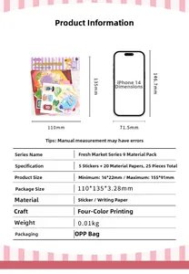 Comparación de tamaños y especificaciones para pegatinas DIY scrapbooking de papel variado