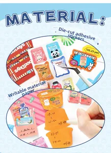 Primer plano de pegatinas troqueladas escribibles con dibujos de aperitivos y bebidas