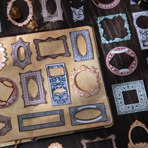 Vintage verhaallijn serie randstickers voor scrapbooking in diverse klassieke vormen