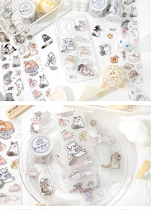 Close-up of cute cat PET tape used for DIY decoration on phone cases and journals