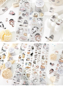 Detail of cute cat PET tape with magic themed illustrations for DIY crafts