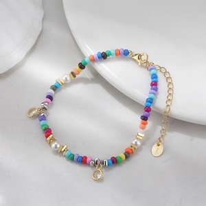 Bracelet en argent sterling S925 avec perles colorées et fermoir mousqueton