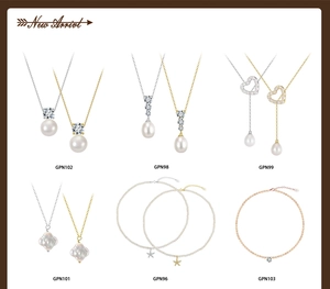 Colección detallada de collares de plata S925 con perlas y colgantes de cristal sobre blanco