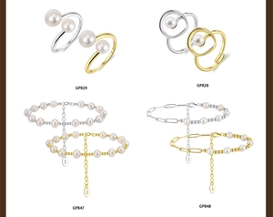 Cuadrícula de anillos y pulseras de plata esterlina S925 con perlas naturales finas