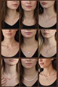 Detalles de nueve collares elegantes de perlas doradas con varios colgantes en modelos