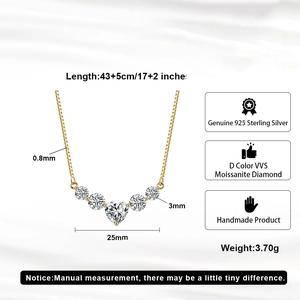 Detail showing dimensions of 925 sterling silver smile necklace with moissanite stones