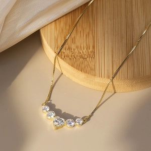 925 Sterling silver necklace with heart-shaped moissanite pendant and golden box chain
