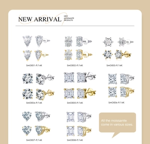 Detailed catalog of S925 sterling silver moissanite stud earrings in various cuts