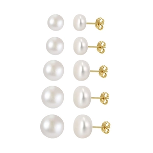 Set aus fünf eleganten weißen Perlenohrsteckern mit S925 Silberstift und goldenem Finish
