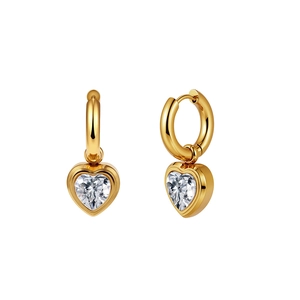 Elegante goldene Herzohrringe aus Titanstahl mit funkelndem Zirkon für Damen