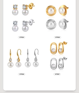 Detailed view of gold and silver hollow oval pearl earrings in various geometric styles