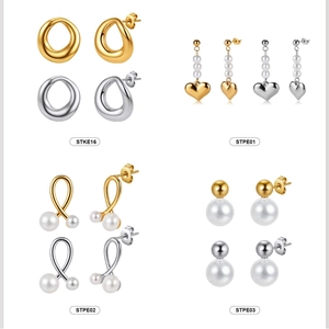 Set of gold and silver plated stainless steel earrings with pearl accents in four styles