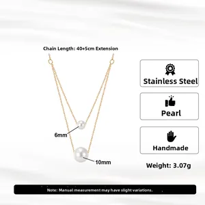 Detailansicht der zweilagigen Edelstahlkette mit 6mm und 10mm Muschelperlen