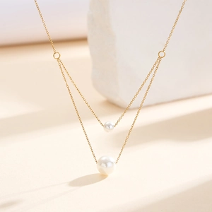 Minimalistische Doppelschicht Edelstahl Halskette Mit Muschelperlen Anhängern Für Damen Gold Silber Vergoldet Eleganter Modeschmuck