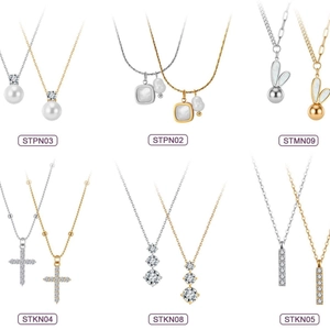 Selection of gold and silver plated stainless steel necklaces with pearls and zircon pendants
