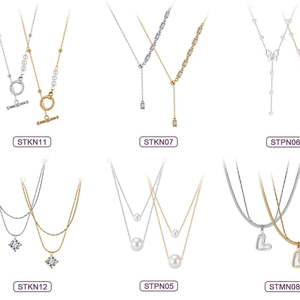 Collection of gold and silver plated stainless steel necklaces in diverse geometric designs
