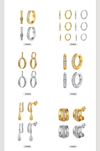 Detailed grid of vintage 18K gold-plated stainless steel earrings set with zircon stones
