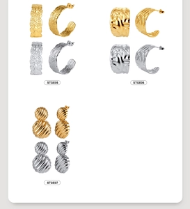 Three styles of hammered and textured titanium steel earrings in gold and silver finish