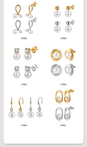 Elegante collezione di orecchini con perle e cristalli in acciaio al titanio oro e argento